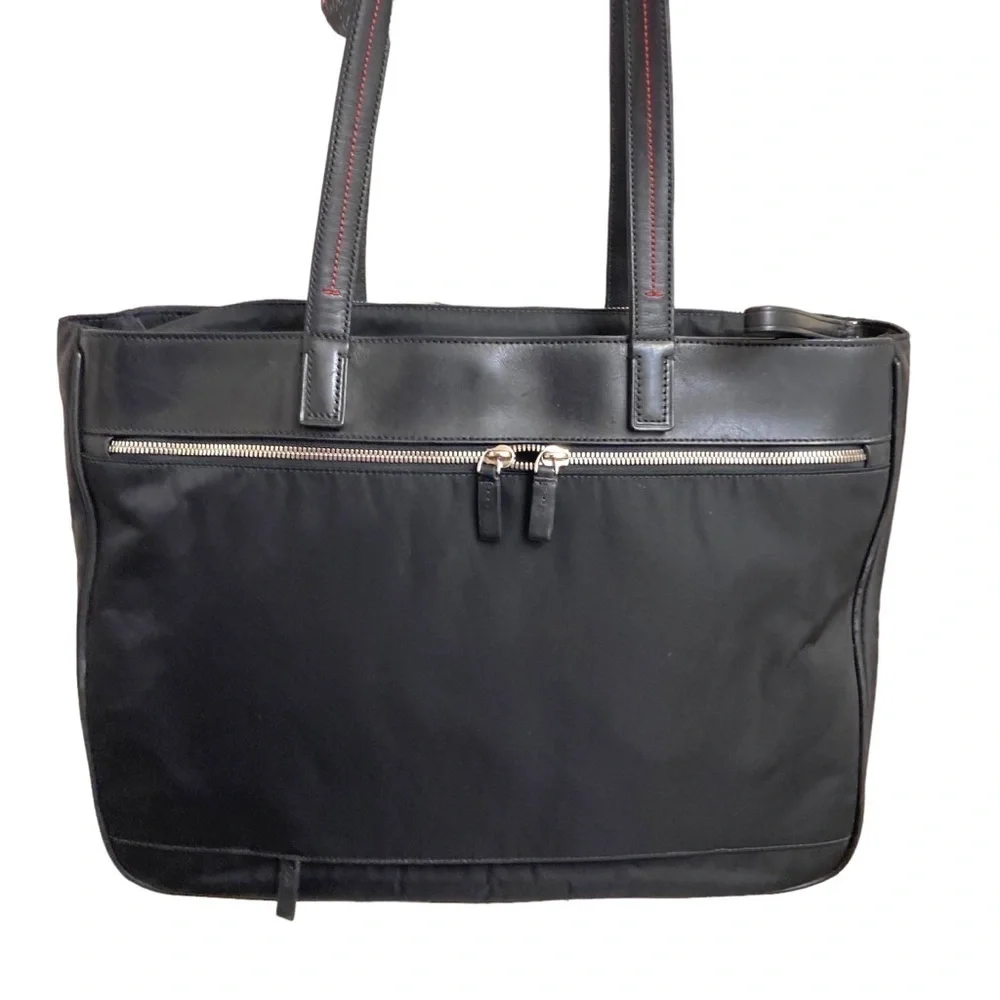 Tumi black nylon and leather laptop tote bag